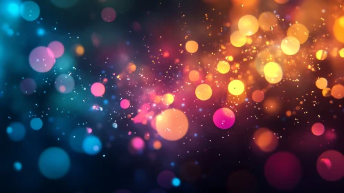 Colored bokeh light spheres overlay a dark blurred gradient field