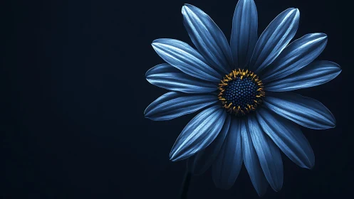 Blue Daisy-Like Flower Against Dark Background