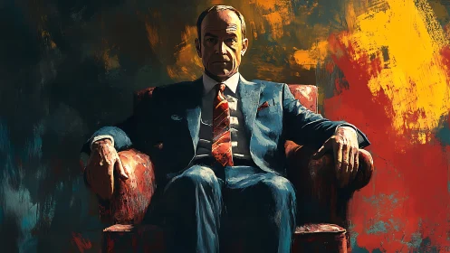 Power-drenched patriarch seated in a throne of brushstrokes.