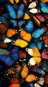 Vibrant butterfly wings overlap in a radiant chromatic mosaic.
