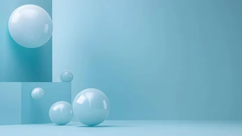 Soft blue spheres drifting in a calm, minimalist dreamscape.