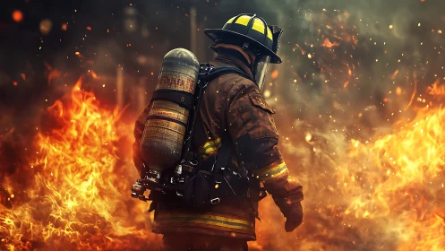 Firefighter Battling Intense Inferno in Full Gear.
