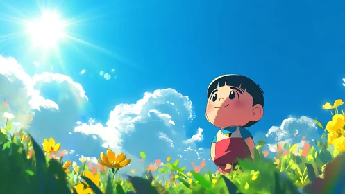 Sunny field daydreams with a hopeful little explorer.