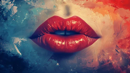 Bold red lips float in a dreamy swirl of cool and warm color