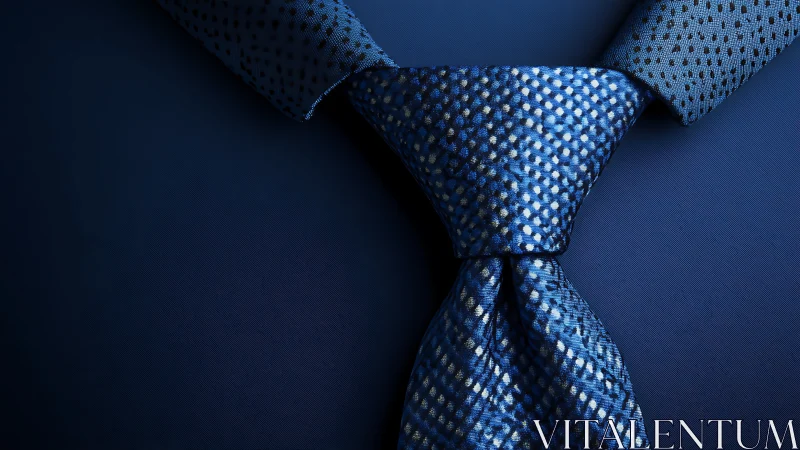 Blue Patterned Tie Knot Against Deep Navy Background