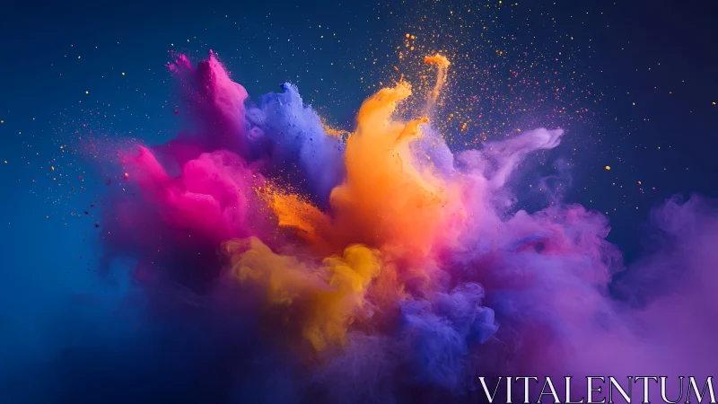 Vibrant pigment explosion forms dynamic abstract chromatic cloud