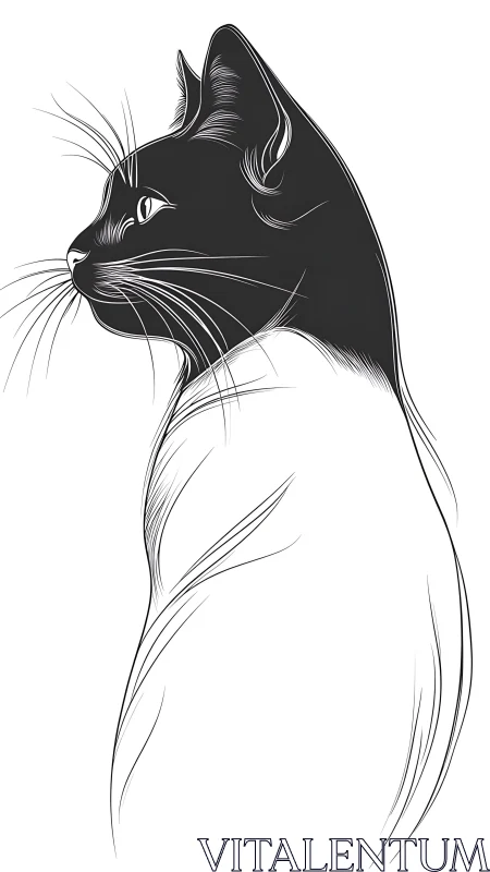 Black and White Cat Portrait in Profile Orientation.