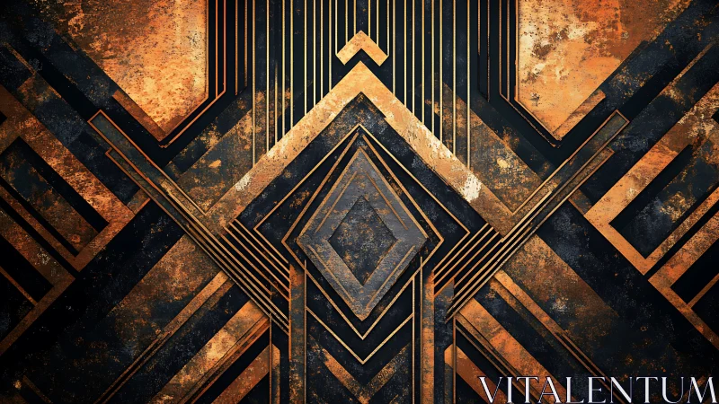 Geometric art deco pattern uses layered metallic chevron lines