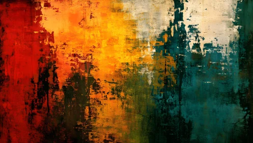 Vibrant Abstract Painting with Bold Red, Yellow, and Teal Palette.