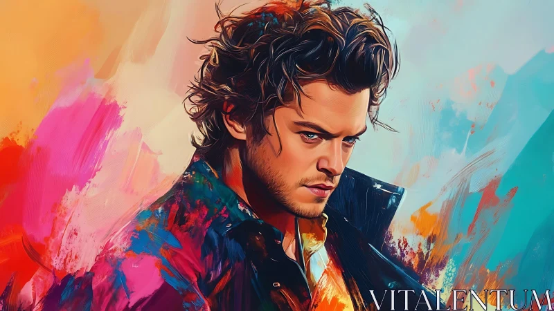 Brooding colorstorm portrait of a tousled modern renegade.