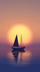 Sun-drunk sailboat drifting across a violet hush horizon.