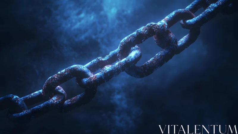Close-up of Rusty Chain Underwater with Dramatic Lighting.