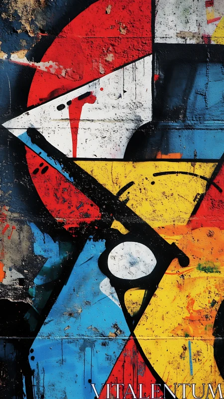 Bold geometric street mural glowing with playful color blocks.