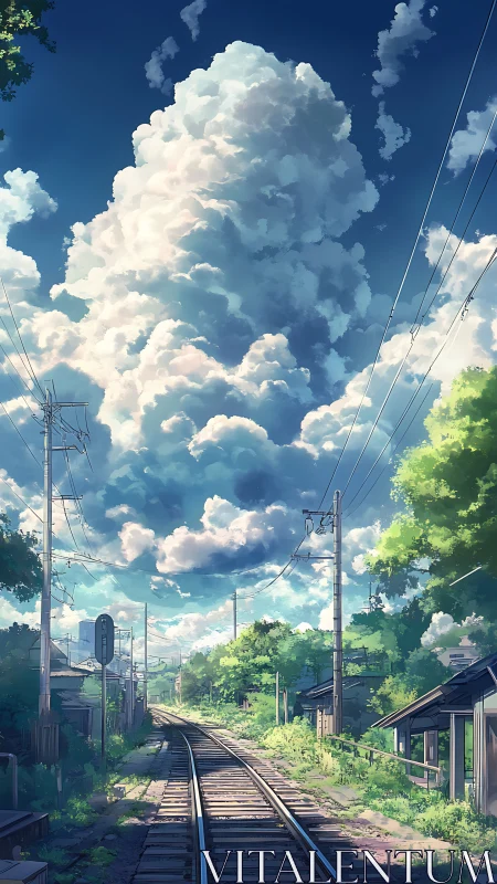 Summer clouds rise like slow thunder over quiet rails