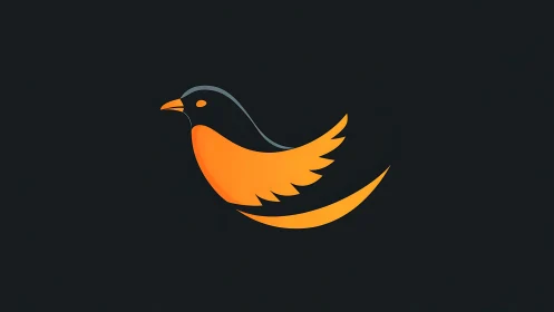 Stylized orange bird logo curves over dark minimalist field