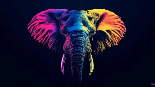 Neon gradient elephant head on dark blue background.