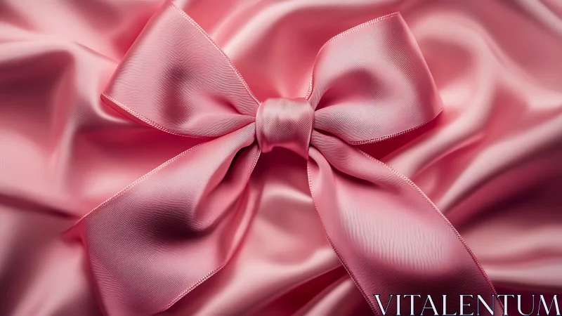 Satin Pink Bow on Lustrous Fabric Background
