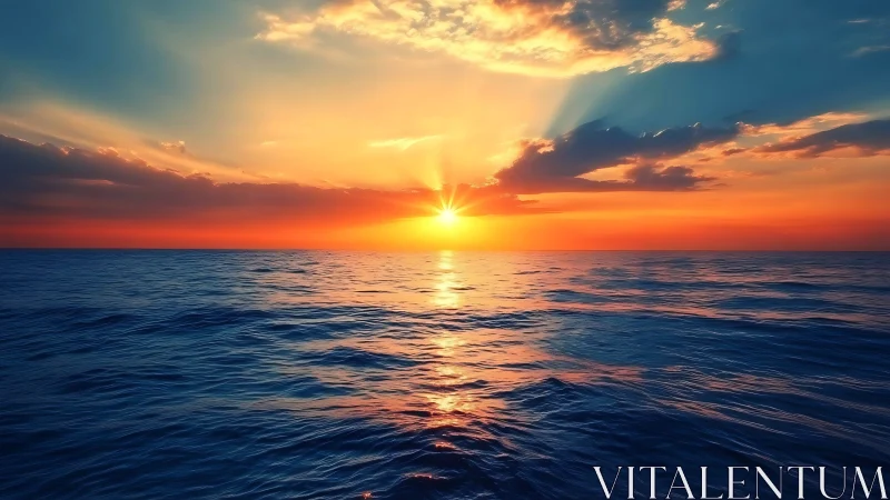 Sunlit horizon where gentle waves meet glowing sky.