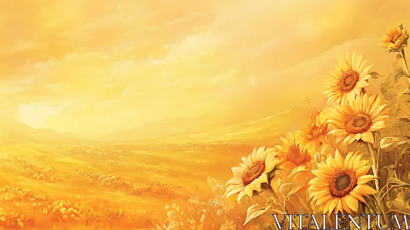 Radiant sunflowers glow warmly across a golden summer field