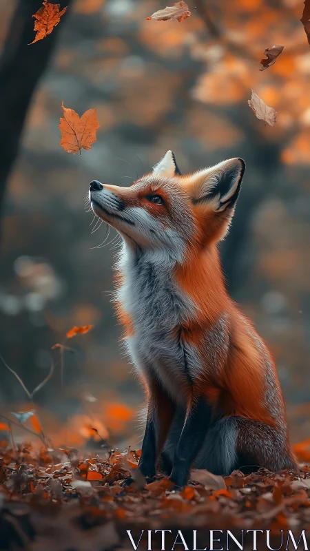 Photorealistic autumn fox portrait with shallow depth of field.