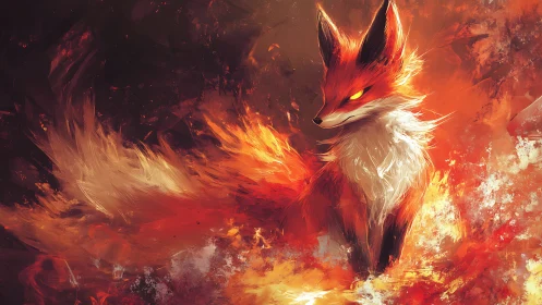 Inferno-tailed fox spirit prowling through painted embers.