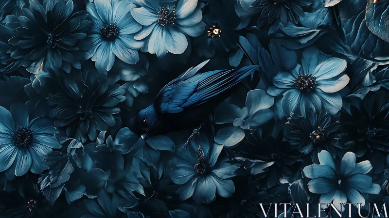 Blue Flowers with Insects in Dark Tonal Environment