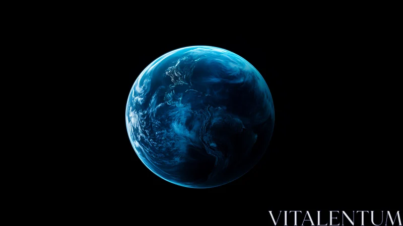 Planet Earth rendered with cool blue tones on black background.