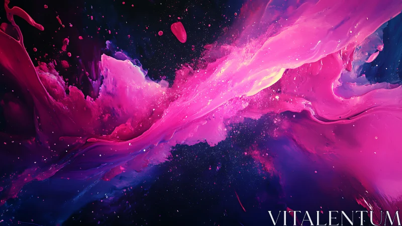 Digital painting of neon magenta fluid nebula in motion.