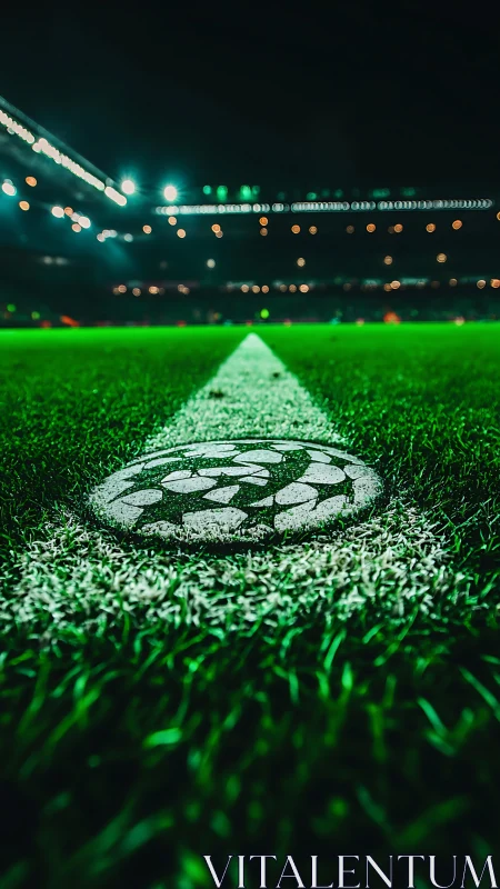 Glowing football pitch line leads into a vibrant night match