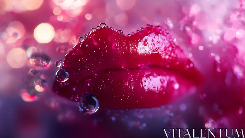 Macro close-up of wet glossy lips with specular bokeh highlights