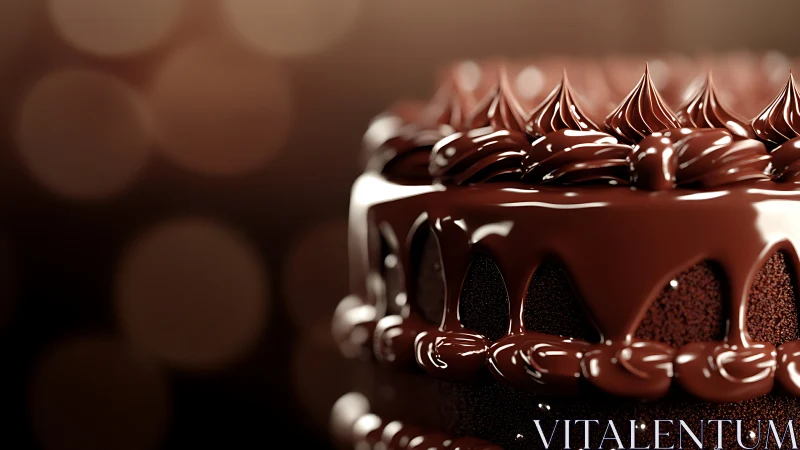 Luxurious Chocolate Cake Cross-Section: Multi-Layer Architecture with Peaked Ganache Frosting