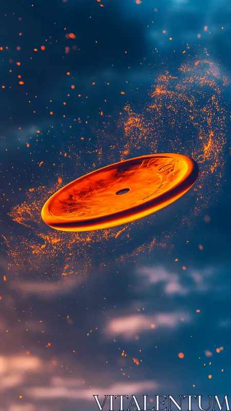 Solar ember disc spins through twilight-ignited sky.