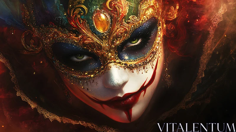 Baroque carnival mask portrait in dramatic digital painting.