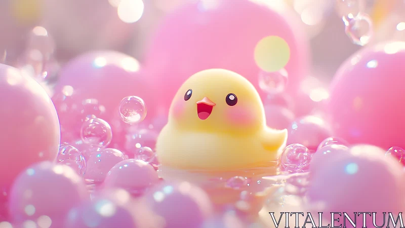 Joyful Yellow Duckling in Magical Bubble Dreams.