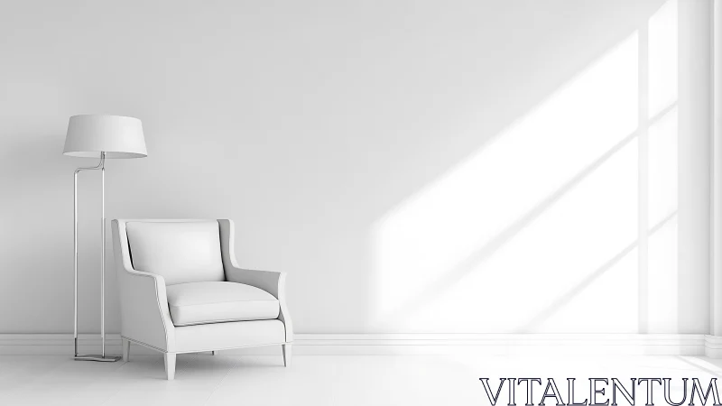 Sunlit white armchair anchors a serene minimalist corner