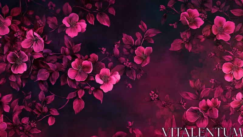 Magenta Floral Composition with Dark Atmospheric Background.