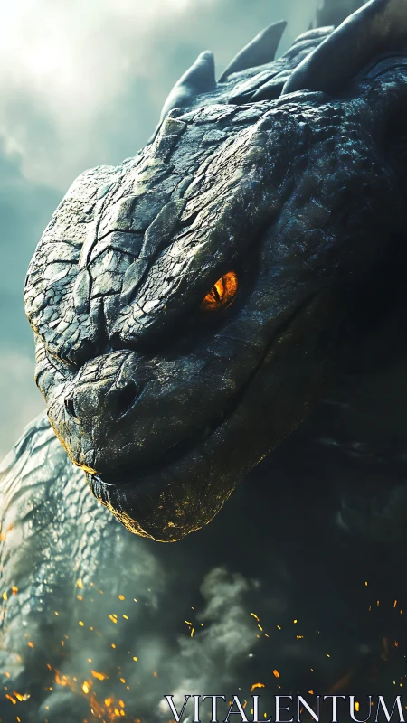 Colossal reptilian titan portrait with molten amber gaze.