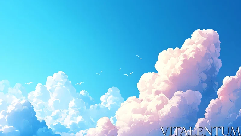 Billowing cumulus cloudscape rendered in luminous digital hues