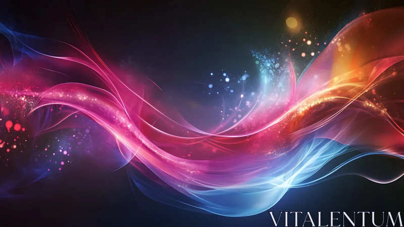 Prismatic light waves flowing across luminous dark space.