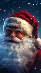 Snowlit Santa smile wrapped in storybook winter glow.