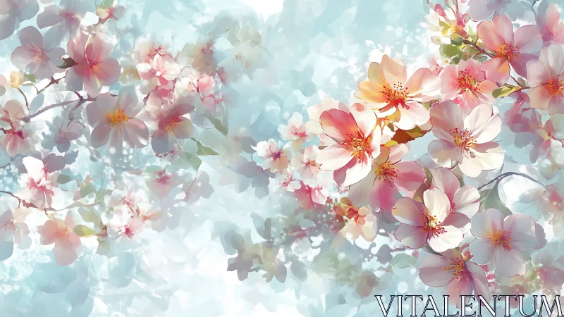 Soft Pink Cosmos Blooms Against Luminous Aqua Gradient.