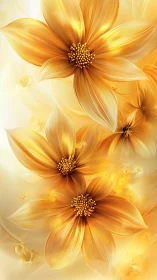 Golden flowers rendered with radial gradient petals and spherical stamens