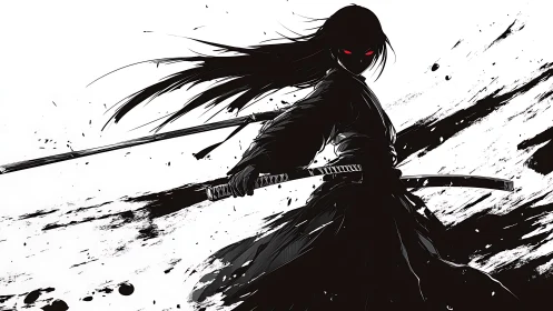 Shadowblade samurai in swirling ink and glowing red eyes.