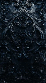 Dark baroque relief panel shows high-gloss ornamental symmetry