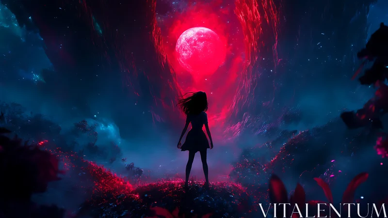 Moon drenched ravine swallows a lone dreamer in neon dusk