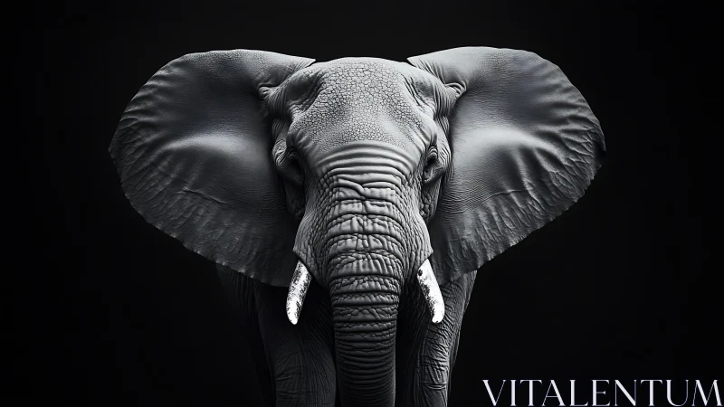Elephant monarch emerges from shadow, carved in grayscale majesty