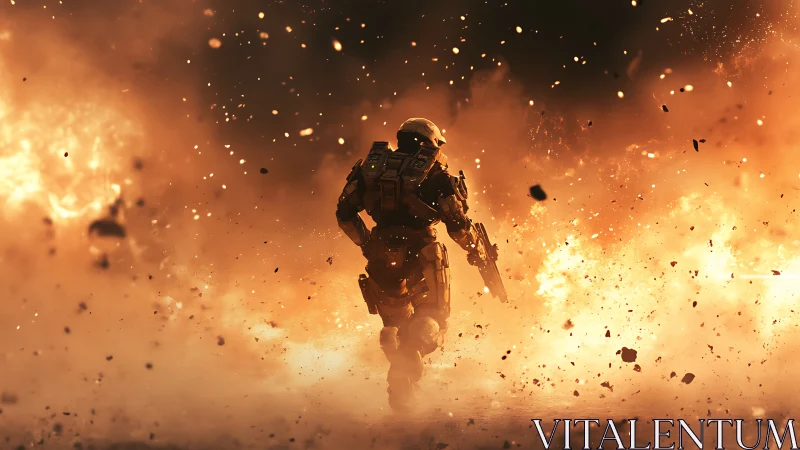 Soldier Emerges Through Explosive Fire and Smoke