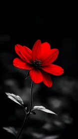 Single red flower sharply isolated on dark background