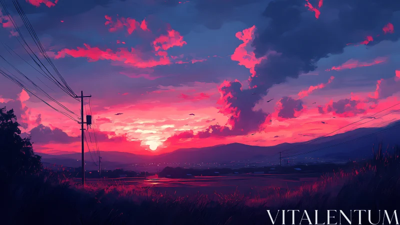 Gentle country sunset glowing over quiet distant hills.