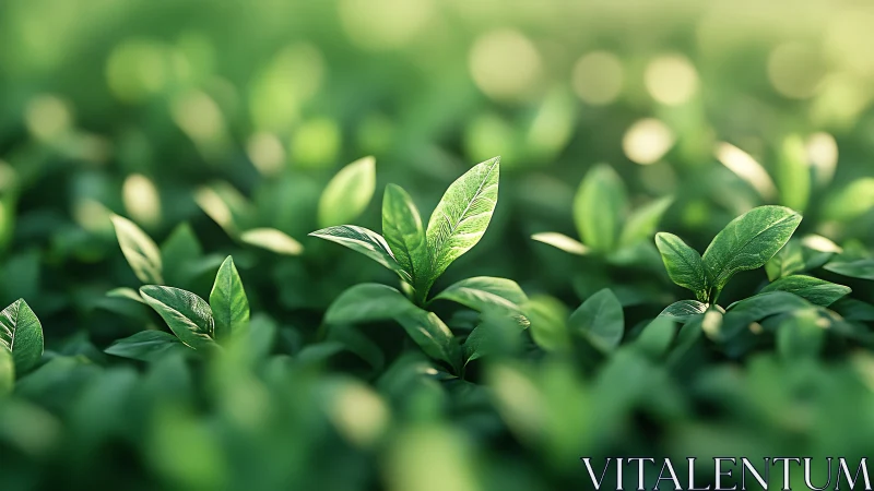 Macro depth-of-field study of sunlit green seedling leaves